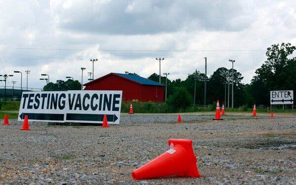 The nearly empty parking lot of a drive-through vaccination site in Forest, Miss., on Wednesday.