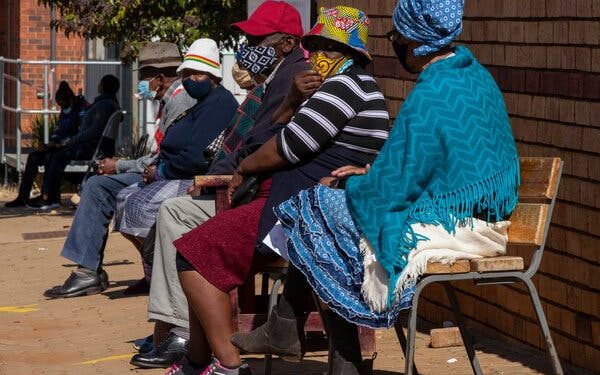 South African retirees waiting to receive doses of Covid vaccine at a clinic near Johannesburg, South Africa, last week.