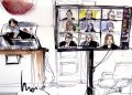 A court sketch from inside the Los Angeles County Courthouse on June 23, with Judge Brenda Penny presiding