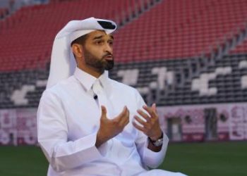 Hassan Al Thawadi, Secretary General, Supreme Committee for Delivery &amp; Legacy, speaks during an interview in the Al Bayt Stadium in Doha on June 8.