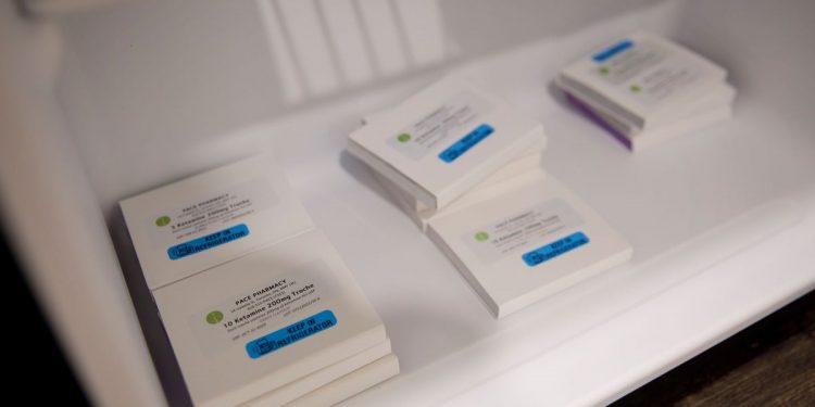 Packets of ketamine in a tray.