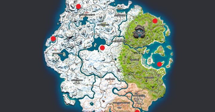Map of crystals in Fortnite.