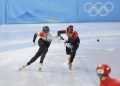 Liu Shaolin Sandor battles with Ren Ziwei at the end of the 1000m final.