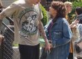 Pete Davidson (left) and Marisa Tomei on the "King of Staten Island" set in 2019.