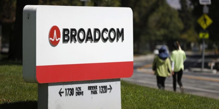 A Broadcom sign outside one of its offices.