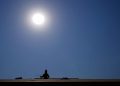 A roofer works in a housing development while the sun beats down on him during a June 2021 heat wave in Phoenix.