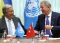 Turkish Defense Minister Hulusi Akar (R) and United Nations Secretary-General Antonio Guterres (L) held a joint press conference on Saturday.
