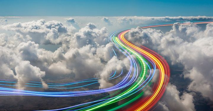 Light trails in clouds in the sky