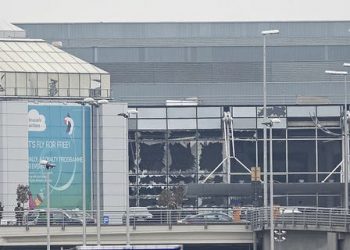 The facade of Brussels Airport, in Zaventem, after two explosions on March 22, 2016.