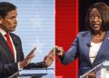 Florida Senate candidates Sen. Marco Rubio, a Republican, and Rep. Val Demings, a Democrat, debate in Palm Beach County on Tuesday, October 18, 2022.