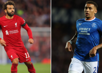 Mo Salah and James Tavernier in action during the 2022/23 Champions League