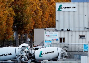 Lafarge cement plant building in Paris with company signage visible