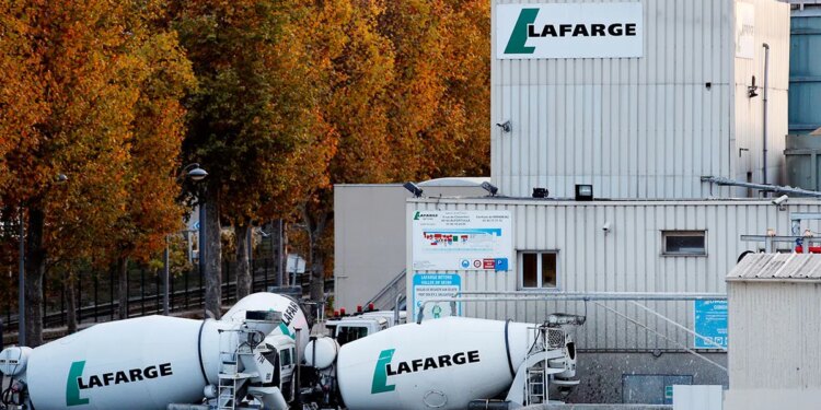 Lafarge cement plant building in Paris with company signage visible